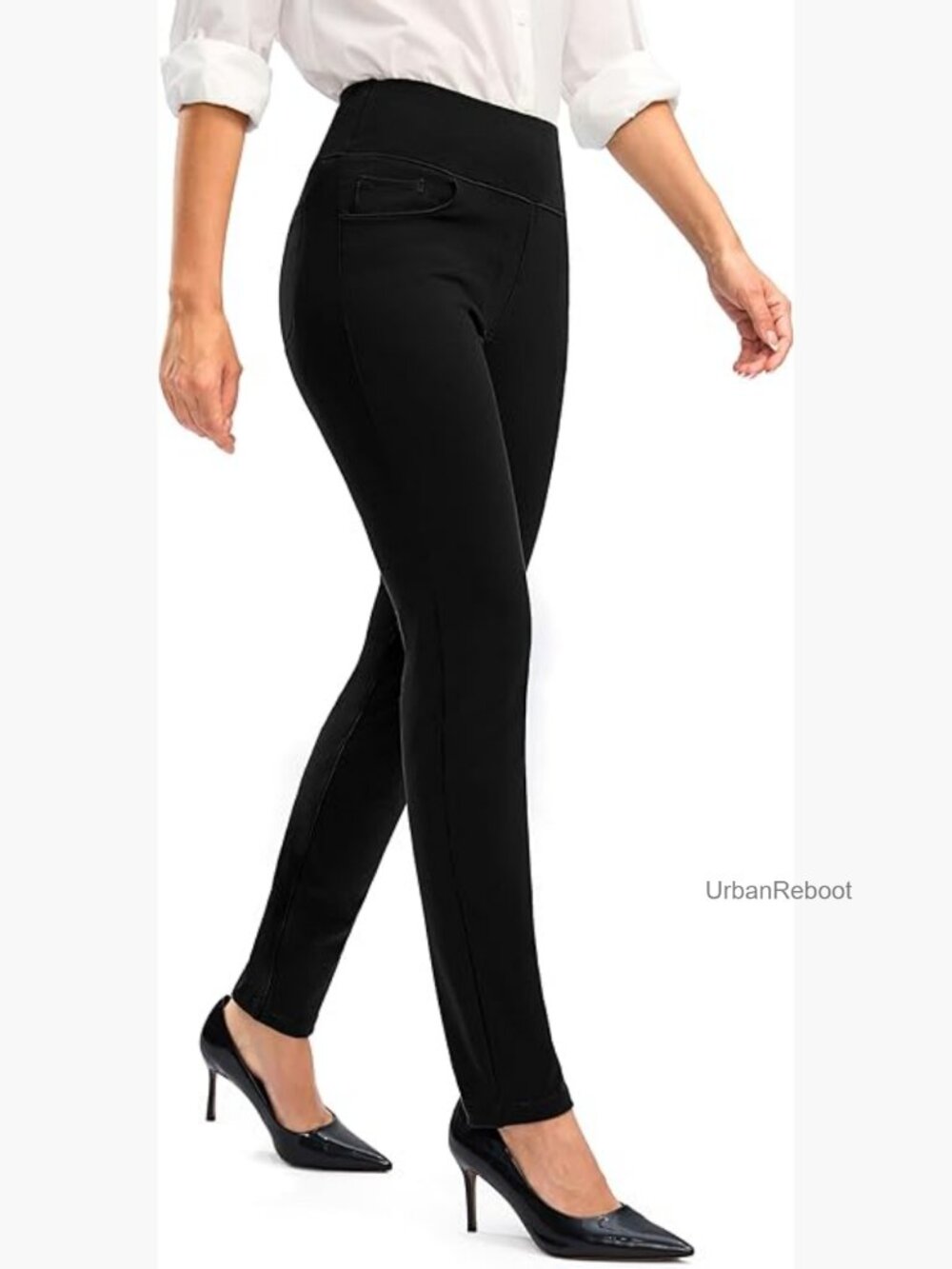 High Waist Dress Pants with Pockets Skinny Work Slacks Stretchy Office Pants